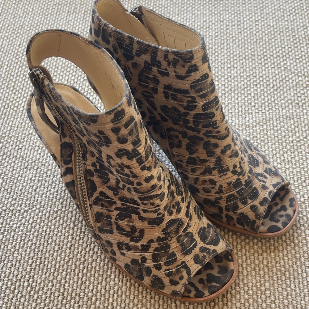 Paul Green Leopard-Print Peep-Toe Slingback Heels - Brown/Black